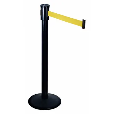 RETRACTA-BELT Barrier Post with Belt: Yellow, No Pattern, No Legend, 15 ft Belt Lg - Solid-Color Retractable Belt Post Barriers