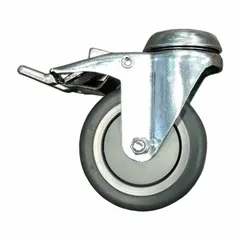 Swivel caster with face brake and hollow kingpin mounting. Frame finished in silver. Compatible with Span America QD1000/QD2000 REXX healthcare beds. Used for mobility and locking in hospital bed applications.