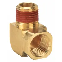This 90° elbow is a threaded high-pressure pipe fitting with sealant, configured as 1/8 in Female NPT to 1/8 in Male NPT. It is rated for a maximum operating pressure of 1,000 psi. Used to change fluid direction in hydraulic or pneumatic systems, it provides leak-resistant joints in industrial piping applications