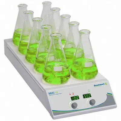 BENCHMARK SCIENTIFIC Hot Plate Stirrer: US Std Plug Type, 10 Positions, 4 in Plate Wd - Multiposition Hot Plate Stirrers