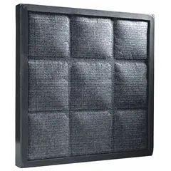 Carbon filter for solvent applications, used in ductless fume hoods to capture organic solvent vapors. Measures 4 1/4 in overall height and 22 1/4 in overall width. Type: Solvents, 1.
