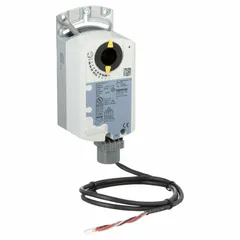 Proportional, non-spring return damper actuator with 44 in-lb torque, 90° stroke, and CW/CCW rotation. Operates on 24V AC input with 0 to 10V DC output signal. Features set screw shaft coupling and hardwired plenum rated cables. Suitable for use in HVAC building automation systems to control air dampers in plenum spaces.