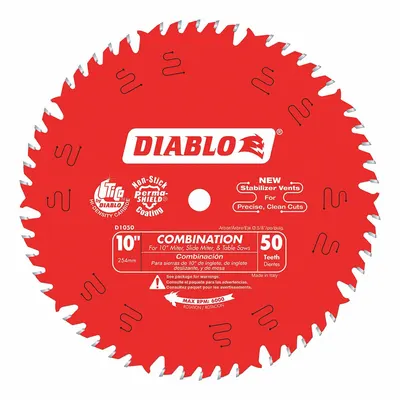 DIABLO Circular Saw Blade: 10 in Blade Dia., 50 Teeth, 0.1 in Cut Wd, 5/8 in Arbor Size - Wood-Cutting Blades