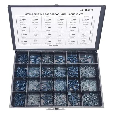 METRIC BLUE Hex Head Cap Screw Assortment: Steel, Class 10.9, Blue Phosphate, Coarse - Hex Head Cap Screw Assortments