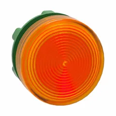 Yellow Fresnel pilot light head for the XB5 series. Panel-mounting with 22 mm diameter. Compatible with Universal LED modules. Used for visual status indication in industrial control panels and automation systems.
