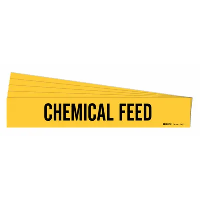 BRADY Pipe Marker: Chemical Feed, Yellow, Black, Fits 2 1/2 to 7 7/8 in Pipe O.D. - Chemical Feed Adhesive Pipe Markers