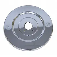 This circle trim plate and escutcheon in chrome finish is designed to cover and finish the wall opening around bathtub faucet handles or spouts. It provides a clean, decorative transition between the fixture and the wall surface