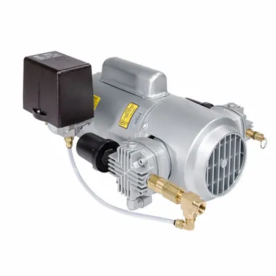 GAST Piston Air Compressor: 0.333 hp, 1 Phase, 115V AC, 50 psi Max Continuous Pressure - Reciprocating Piston Compressor/Vacuum Pumps