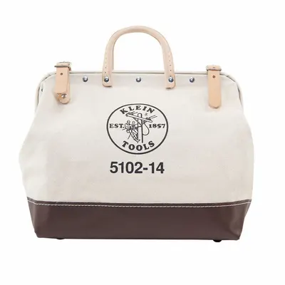 KLEIN TOOLS Tool Bag: 14 in W x 6 in D x 12 in H, Brown, Canvas, 1 Pockets, 1 Inside Pockets - Canvas Wide-Mouth Tool Bags