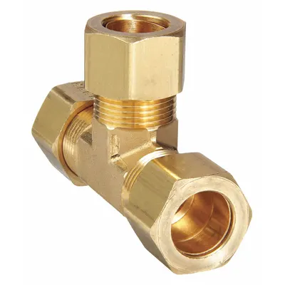 PARKER Compression Tee Fitting: 5/8 in OD x 5/8 in OD x 5/8 in OD Fitting Size, Brass - Standard Sleeve Brass Compression Fittings