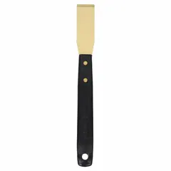 Standard scraper with a stiff, straight brass blade and polypropylene handle. Suitable for removing paint, adhesive, and coatings from flat surfaces in construction, renovation, and maintenance tasks.
