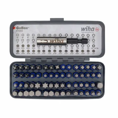 WIHA Impact Socket Bit Sets: SAE, 1/4 in Drive Size, 61 Pieces, Replaceable Insert - Multi-Tip Shape Impact Bit Socket Sets