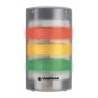 WERMA Tower Light Assembly: 3 Tier, Green/Red/Yellow, No Sounder Tier, 195 mm Overall Ht, 69110068