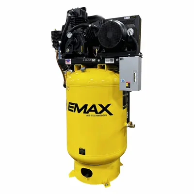 EMAX Electric Air Compressor: 15 hp, 2 Stage, Vertical, 120 gal, 52 cfm, 175 psi - Quiet Pressure Lubricated Electric Air Compressors with Silencer