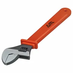 This 15-inch insulated adjustable wrench features a black oxide finish and a 1 3/4-inch jaw capacity. It is designed for electrical work where insulation is required, providing safety when tightening or loosening fasteners on live circuits.