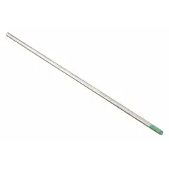 Pure tungsten electrode with AWS classification EWP, color-coded green. Designed for AC welding current. Suitable for TIG welding of aluminum and magnesium alloys in general fabrication and repair applications. Supplied in a 10-pack.