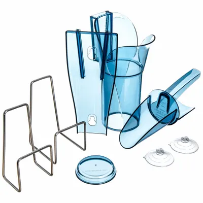 SAN JAMAR Ice Scoop and Holder: Blue, Polycarbonate, 6 3/4 in Wd, Dishwasher Safe - Ice Scoops with Holder