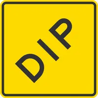 Aluminum sign with 0.080 in thickness and High-Intensity Prismatic retroreflective grade. Nominal size 36 in x 36 in. Complies with W8-2 MUTCD standard for warning of a dip or depression in the road ahead