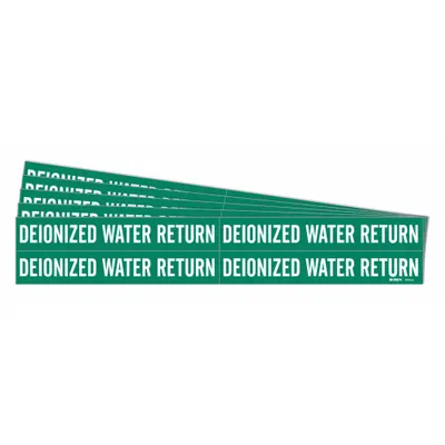 BRADY Pipe Marker: Deionized Water Return, Green, White, Fits 3/4 to 2 3/8 in Pipe O.D. - Deionized Water Return Adhesive Pipe Markers