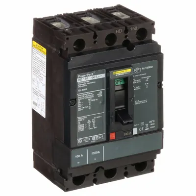SQUARE D Molded Case Circuit Breaker: 100 A Amps, 25kA at 240V AC, Fixed, Line/Load Lug - H-Frame Square D Molded Case Circuit Breakers