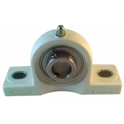 NTN Pillow Block Bearing: 1 1/4 in Bore, Polymer, Set Screws, 1 11/16 in Shaft Ht - Food-Grade Pillow Block Ball Bearings