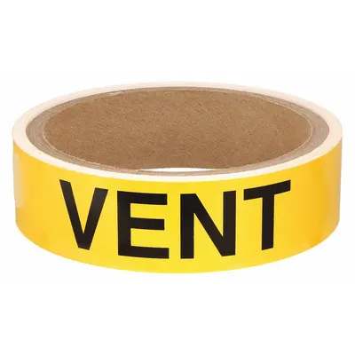 BRADY Pipe Marker: Vent, Yellow, Yellow, Fits 1 1/2 to 2 in Pipe O.D., 25 Pipe Markers - Vent Adhesive Pipe Markers on a Roll