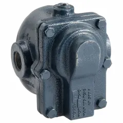 Cast iron in-line float and thermostatic steam trap with 3/4 in FNPT connection. Rated for 1,100 lb/hr condensate capacity at 175 psi maximum pressure and 377°F maximum temperature. Stainless steel float. Designed for horizontal installation in steam systems to automatically drain condensate while preventing steam loss.