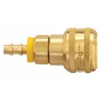Brass push-to-connect coupling body with 1/4 in male hose fitting for industrial interchange air-line systems. Designed for quick, secure connections in pneumatic tool and equipment lines. Suitable for compressed air applications in manufacturing and maintenance environments
