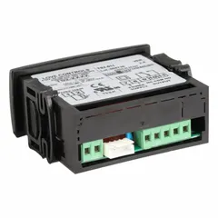 Temperature control device with SPDT switch function rated at 16A @ 240V AC. Operates on 110V AC input and uses a thermistor sensor for temperature sensing. Suitable for on/off temperature control in industrial heating or cooling systems such as ovens, furnaces, or process equipment.
