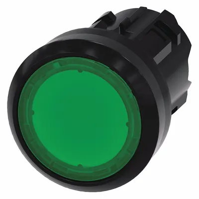 Siemens Flush Push Button: Green, 22 mm Mounting Size, Non-Metallic - Illuminated Flush-Mount Push-Button Operators