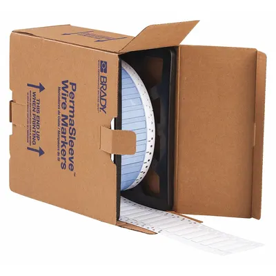 BRADY Sleeve Label: 1/4 in x 2 in, Polyolefin, White (Matte) - Brady Precut Sleeve Label Rolls