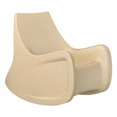 Freestanding rocking chair with a polyethylene seat in sand color. Includes arms. Suitable for commercial or residential seating areas, including indoor or covered outdoor spaces. Meets CAL 133 flammability and ISO 22196 antimicrobial standards.