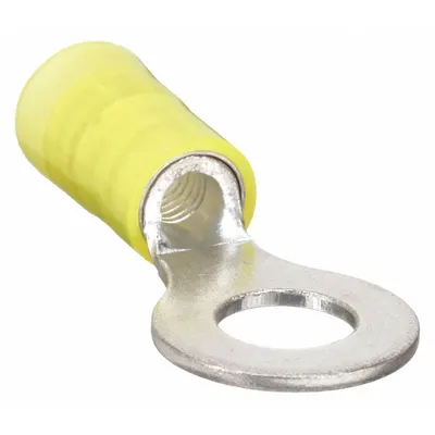PANDUIT Ring Terminal: Yellow, Nylon Insulation, 1/4 in Stud Size - Insulated Ring Terminals