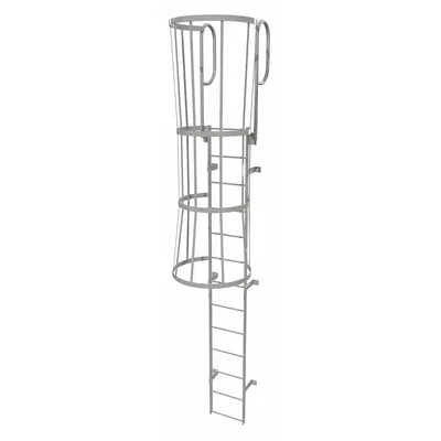TRI-ARC Fixed Ladder with Safety Cage: 16 ft Overall Ht, 18 in Overall Wd, Steel - Safety Cage Walk Through Fixed Ladders