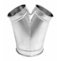 Galvanized steel wye branch fitting for 12-inch duct diameter with a 60° branch angle and 16-inch overall length. Used in industrial ductwork systems to split or combine airflow in ventilation, dust collection, and material handling applications.