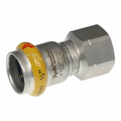 APOLLO Crimp Adapter Fitting: 1/2 in Pipe x 1/2 in Pipe Size, Press-fit x FNPT - Gas Stainless Steel Press Pipe Fittings