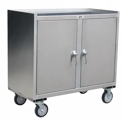 JAMCO Mobile Cabinet Workbench: 37 in x 27 in, Stainless Steel - Mobile Cabinet Benches with Shelves