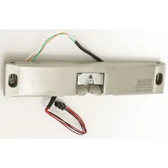 This rim electric strike is designed for use with exit devices in access-control systems. Constructed of stainless steel, it measures 9 inches in height and operates on 12/24V DC input. Rated as heavy duty (Performance Duty Rating 1), it is suitable for securing doors in commercial and industrial facilities while allowing egress.