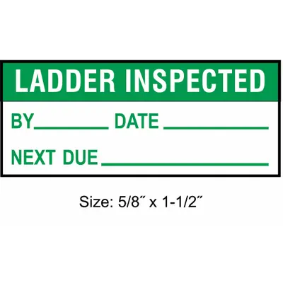 STRANCO Maintenance Label: Ladder Inspected, 1 1/2 in Wd, 5/8 in Ht, Green/White - Safety