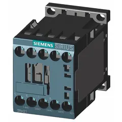 This Siemens IEC control relay features 4 normally open contacts rated at 10 A and a 24 V DC coil. It is designed for DIN-rail or surface mounting, suitable for switching and controlling loads in industrial automation panels, conveyor systems, and machine control applications.