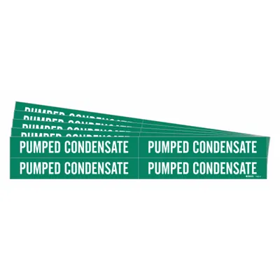 BRADY Pipe Marker: Pumped Condensate, Green, White, Fits 3/4 to 2 3/8 in Pipe O.D. - Pumped Condensate Adhesive Pipe Markers