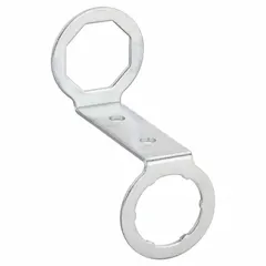 This steel wrench is used for installing and extracting push button components in industrial control panels. It is designed for 30 mm panel mounting and is compatible with Siemens Class 52 series push buttons. The silver finish provides corrosion resistance.