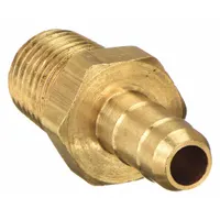 Brass barbed tube fitting with barbed x male NPT configuration, rigid construction. Connects 11/64 in ID tubing to threaded ports in pneumatic or fluid systems. Suitable for industrial maintenance, instrumentation, and control lines