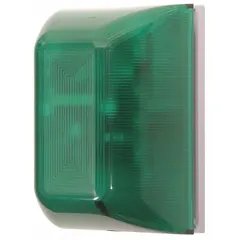 Wall-mount siren alarm with integrated LED strobe light, operating at 9V DC. Features a terminal strip connection and 3 1/4 in overall width. Designed to deter unauthorized use of equipment in industrial or commercial settings.