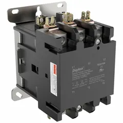 This three-pole definite purpose contactor is designed for switching three-phase HVACR equipment such as compressors, condenser fans, and refrigeration units. It features a 24V AC coil, 90 A rating, 600V AC maximum voltage, 3NO main pole contact form, and box lug terminals for through-panel mounting.
