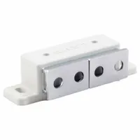 Plastic magnetic catch with pull opening action. Measures 5/8 in height by 2 3/8 in width. Used to secure cabinet doors, panels, and enclosures in industrial and commercial settings