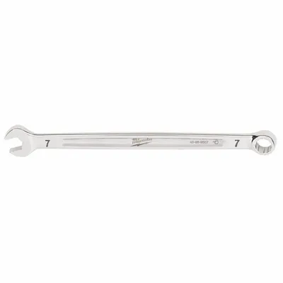 MILWAUKEE Combination Wrench: Steel, Chrome, 7 mm Head Size, 5 1/4 in Overall Lg - Metric 12-Point Combination Wrenches