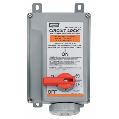 HUBBELL Mechanical Interlock: 120/240V AC, Single Phase, 60 A, 3 Pole - Watertight Interlocks
