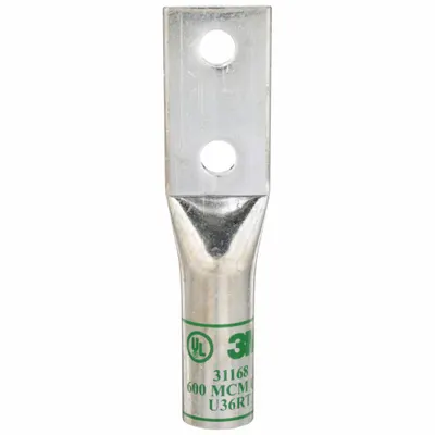 3M Compression Lugs: For 600 kcmil, Stranded Wire, 1/2 in Stud Size, Long - Two-Hole Compression Lugs
