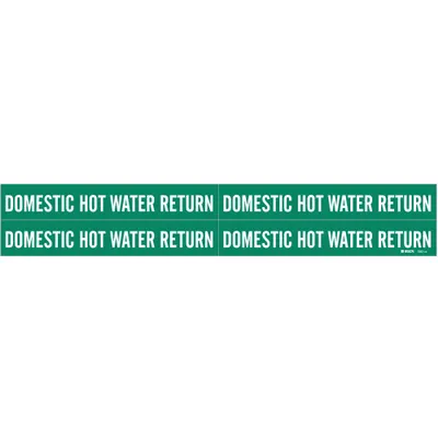 BRADY Pipe Marker: Domestic Hot Water Supply, Green, White, Fits 3/4 to 2 3/8 in Pipe O.D. - Domestic Hot Water Supply Adhesive Pipe Markers